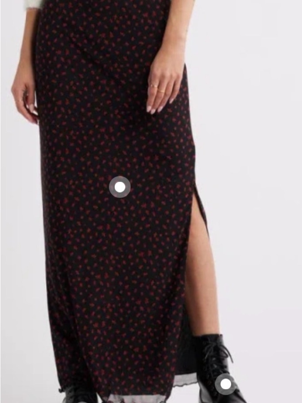 Printed Mesh Maxi Skirt In Black- Red Ditsy Print